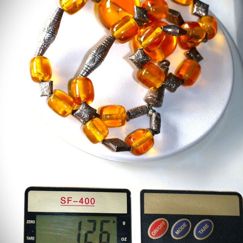 Artificial Amber Necklace with Sterling Silver 925 New