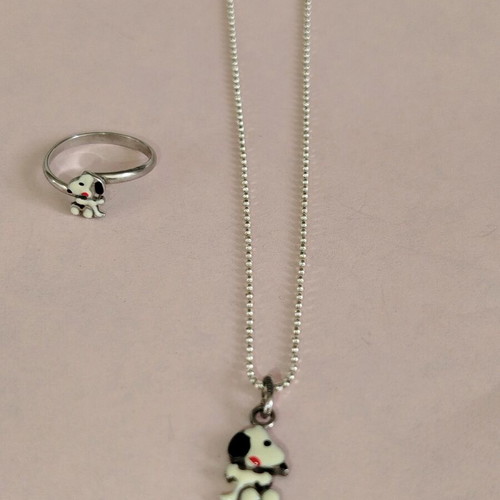 Children's silver 925 Snoopy chain and ring like new