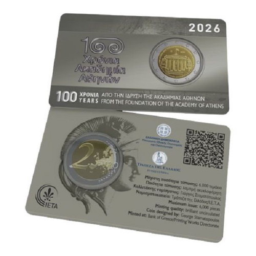 2026 Greece 2 Euro Coin Card 100 Years Academy of Athens new