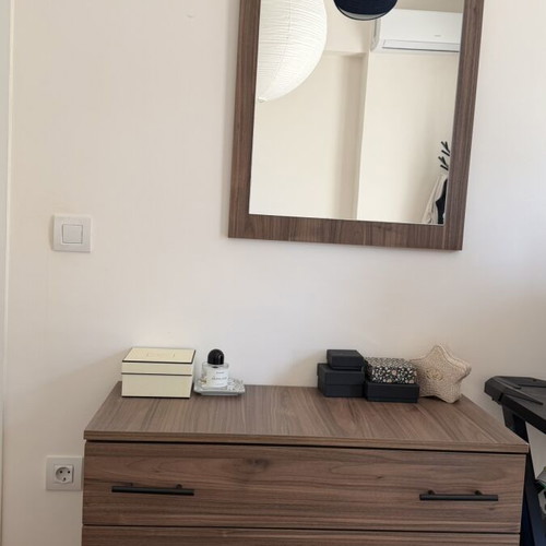 Bed with mattress, nightstands, dresser and mirror like new