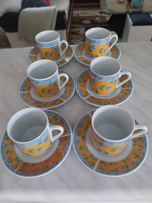 Greek coffee cup and saucer set new, 6 cups and 6 saucers