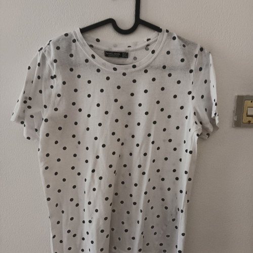Short-sleeve polka dot t-shirt used, white black, size M