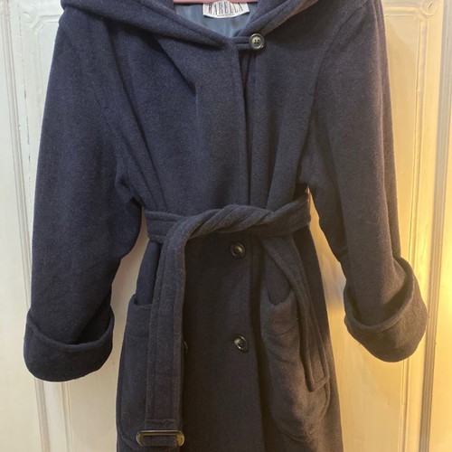 Marella oversized coat used, cross style with belt and hood dark blue