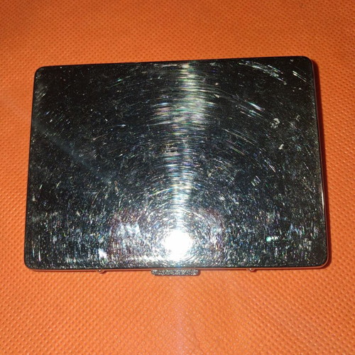 Metal card or cigarette case with heart and rhinestones, pink enamel