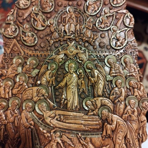 Carved stone icon Dormition of the Theotokos like new