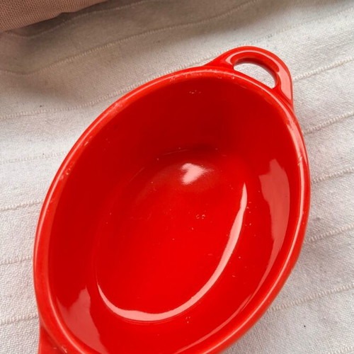 Ceramic food bowl used, small orange decorative 15 cm