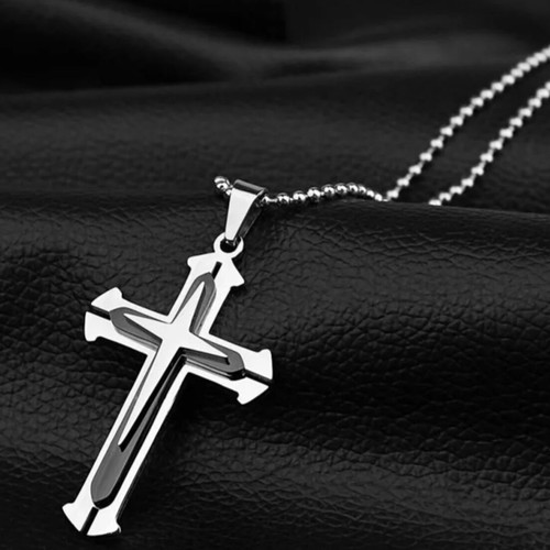 Elegant cross pendant with chain, multicolor accents