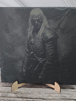 The Witcher engraved volcanic stone tile, 20x20 cm