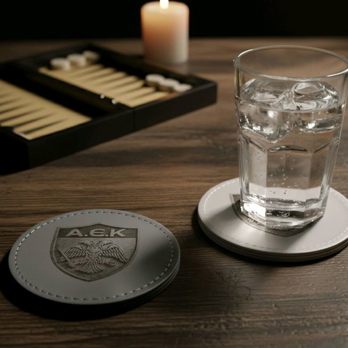 AEK coaster set made of leatherette with laser engraving, new, 4 pieces