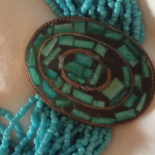 Boho belt with turquoise beads and bronze elements adjustable, new