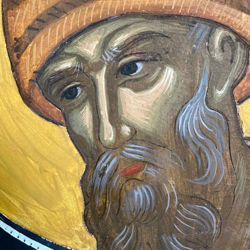 Handmade fresco panel used like new, hierarch figure