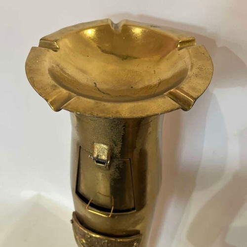 Antique handmade brass floor ashtray from shell with emblem 70x12