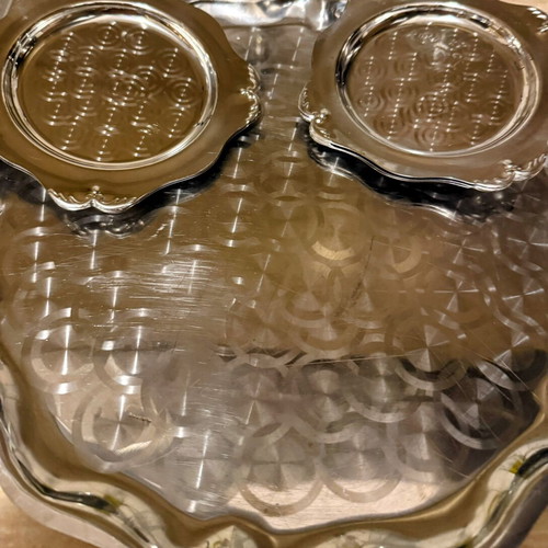 Vintage Inox serving tray with 6 stainless steel plates like new