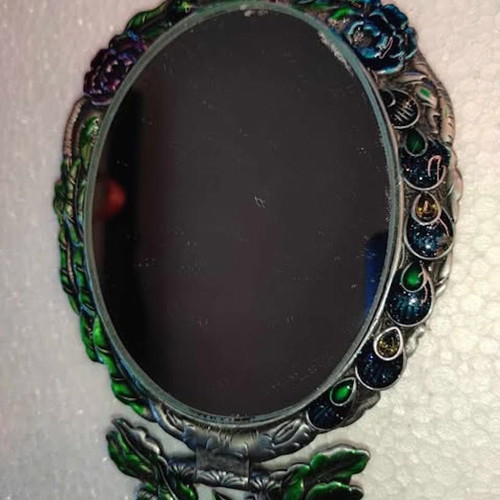 Colorful Hand Mirror with Large Double Peacock like new