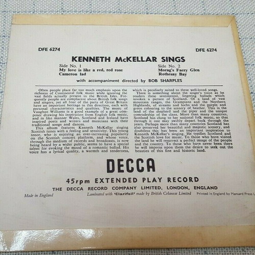 Kenneth McKellar Sings 7' used, UK 1957, DFE 6274