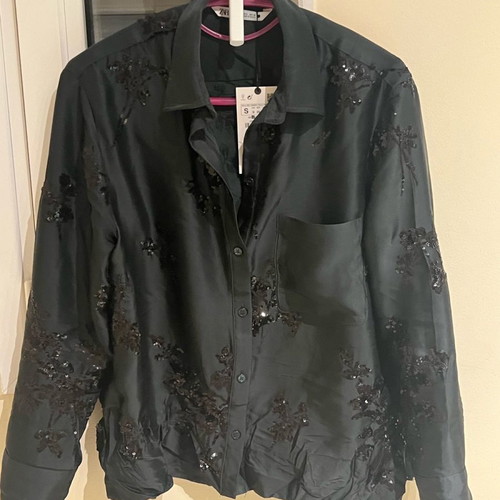 Zara shirt with sequins new, black, satin