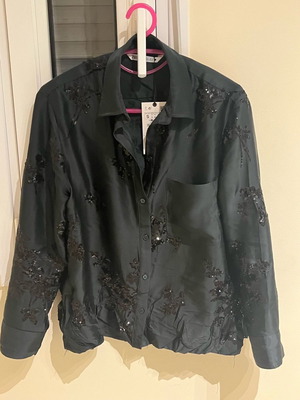 Zara shirt with sequins new, black, satin