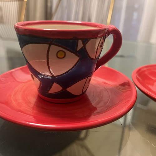 Pair of Handmade Ceramic Large Greek Coffee Cups new