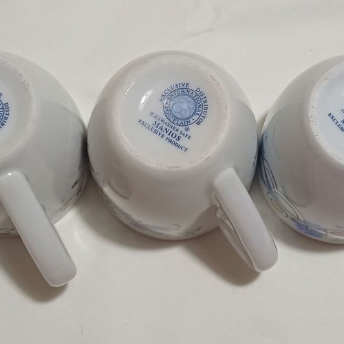 Loumidis Papagalos coffee cups set of 6 with D. Mytaras prints, new