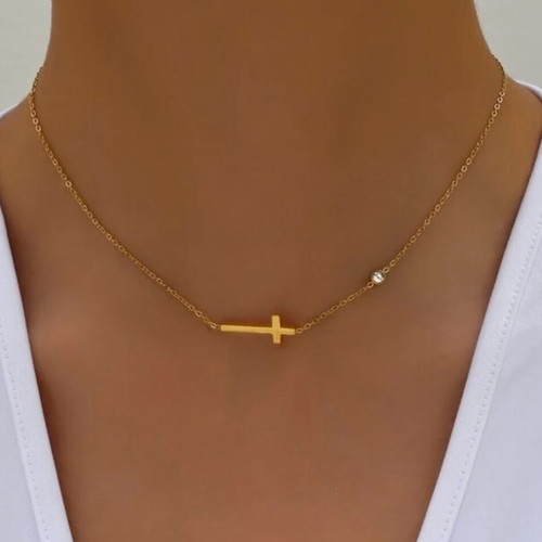 Cross new with rhinestone, gold stainless steel