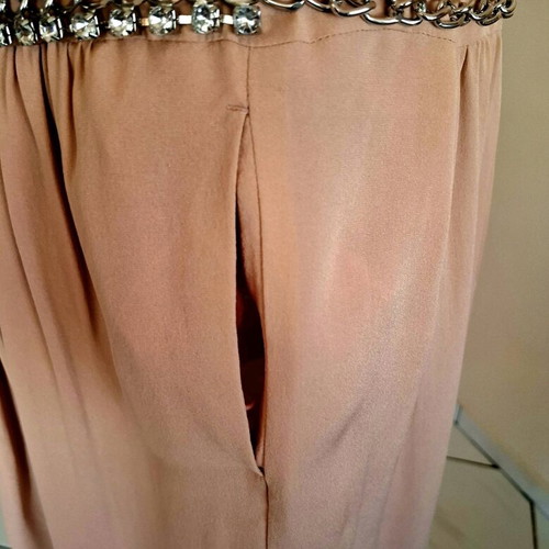 Douuod silk maxi dress like new, beige with rhinestone belt