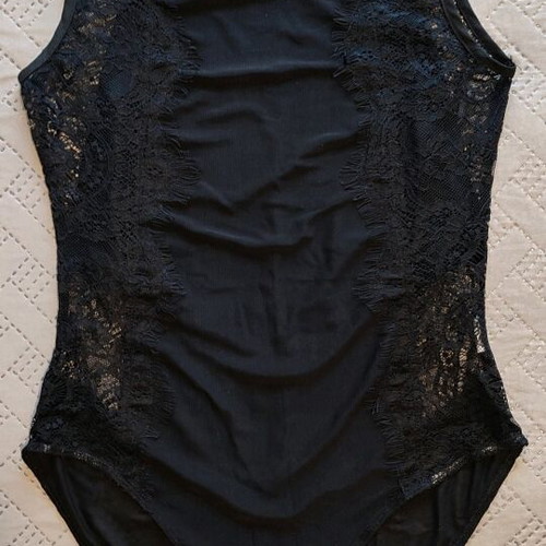 Blue Vanilla bodysuit black sleeveless with lace like new, size L
