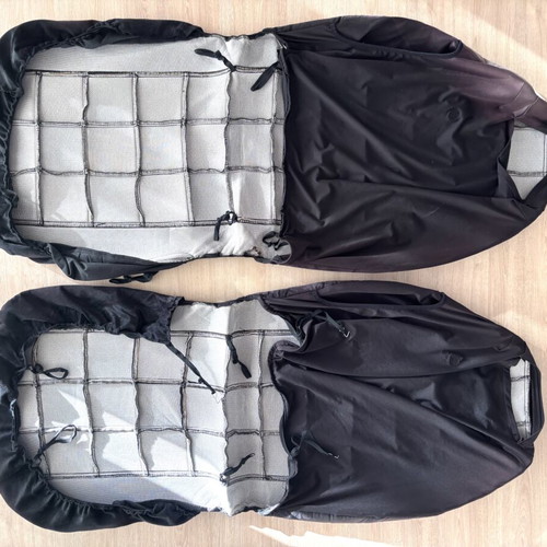 Mini Cooper front seat covers used, black and white checkered with Union Jack