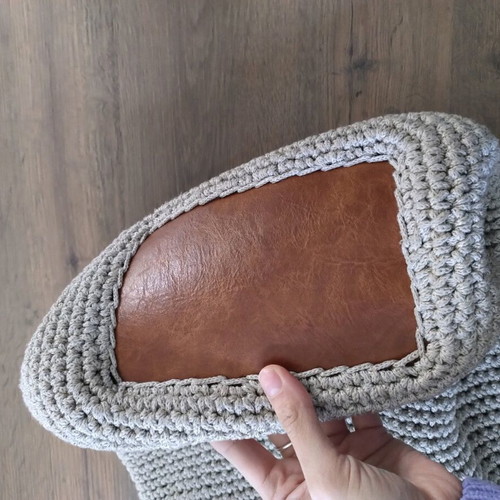 Handmade bucket bag used with brown leather details