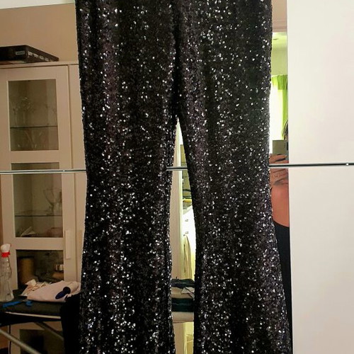Sequin flare pants black, new, size XL