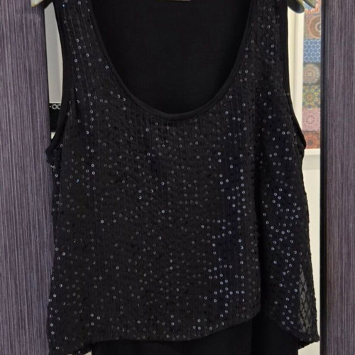 Promod black sleeveless top with sequins, one size, double fabric