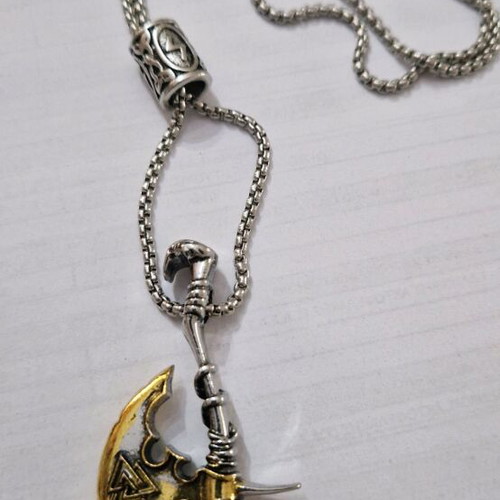 Axe necklace new men's with gold and silver chain