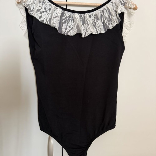 Bodysuit with lace and back opening one size like new, black and white