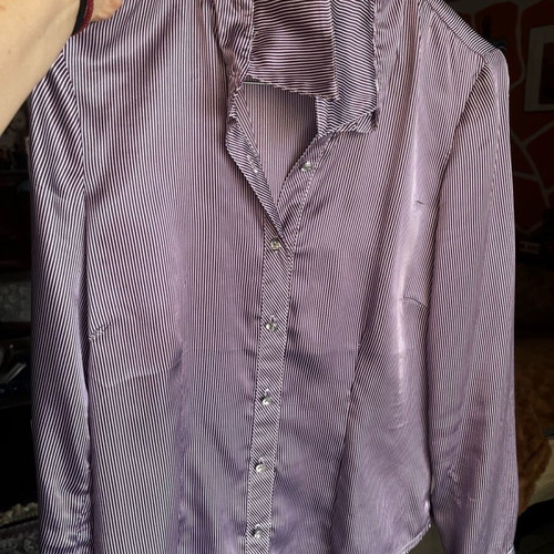 Satin women's shirt S striped, like new, lilac/white