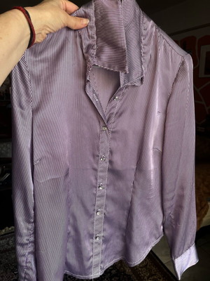 Satin women's shirt S striped, like new, lilac/white
