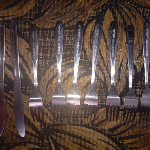 Vintage stainless steel cutlery set Achilles forks and GTSA-OLGA knives like new