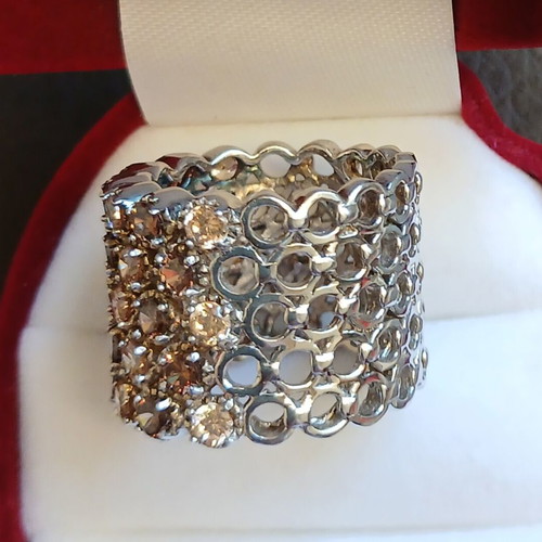 Silver Riviera jewelry set 925 with honey shade zirconia, bracelet and ring
