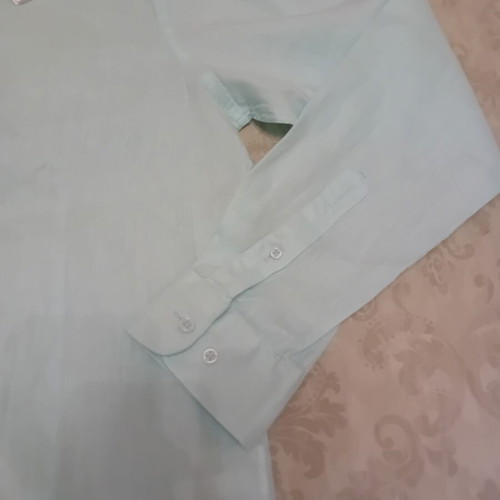 Men's turquoise linen shirt, 70% linen 30% cotton, size L