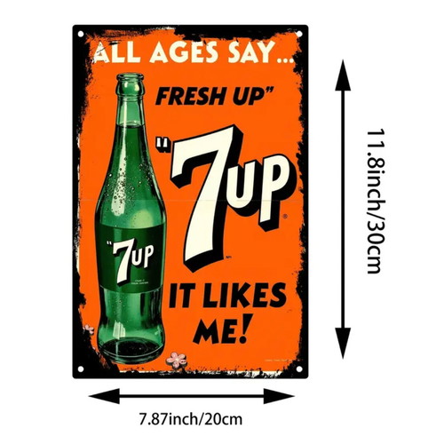 7up Retro Vintage Style Metal Wall Sign 20x30cm New