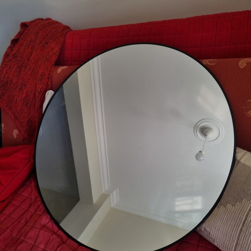 Round mirror 76cm black metal frame