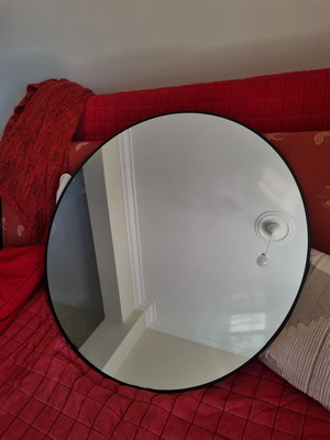 Round mirror 76cm black metal frame