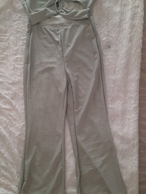 Lurex one-piece jumpsuit new, size Large 40/42, light gray green