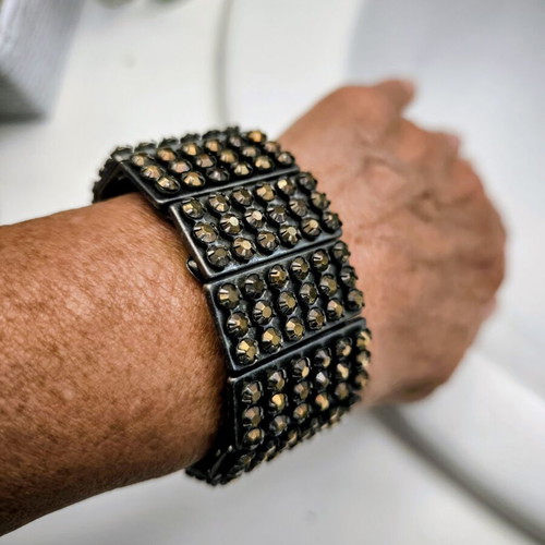 Statement bracelet cuff vintage 1980 used, brown and gold tone