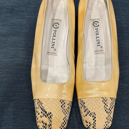 Pollini women's heels used yellow leather with patent toe