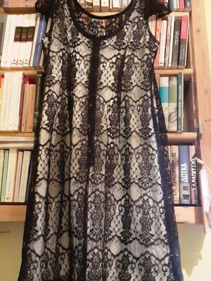 Lace dress like new, black lace with sequins and white lining