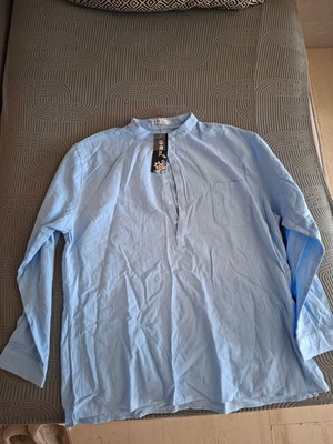 Linen men's shirt, excellent condition, blue, XXL
