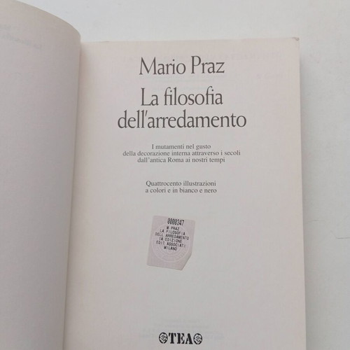 La Filosofia dell' Arredamento Mario Praz book like new, Italian