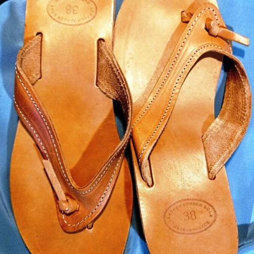 Greek Leather Sandals Size 38 with Cork Wedge New