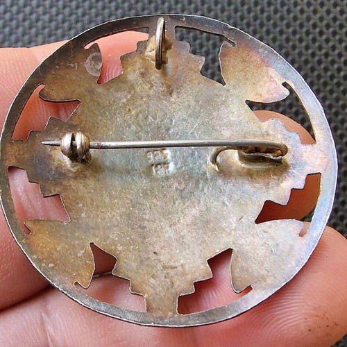 Aztec pin/pendant like new antique 925 silver and 18k gold