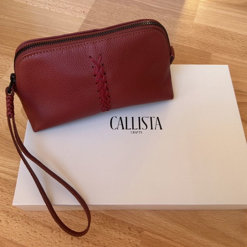 Callista Crafts leather vanity case, ruby red, wrist strap