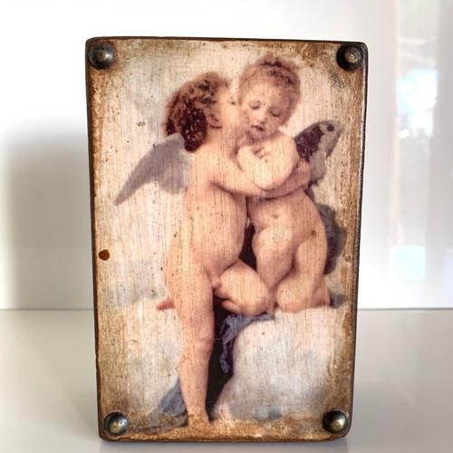 Wooden storage box used with angels